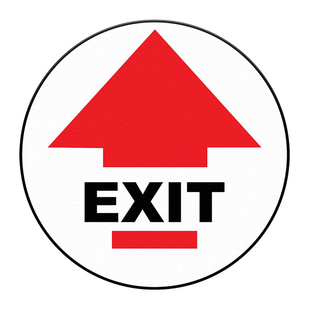 Exit Floor Decals Red Black Anti-Slip Round Shape D Business Industrial Signs Stickers 17Inches Longer Side