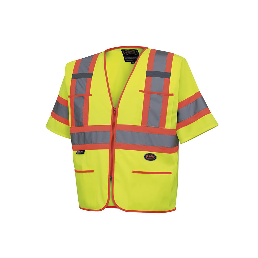 Pioneer Hi Vis Sleeved Safety Vest For Men & Women - Class 3 - Reflective Tape, Breathable - Pockets - Yellow/Green Medium