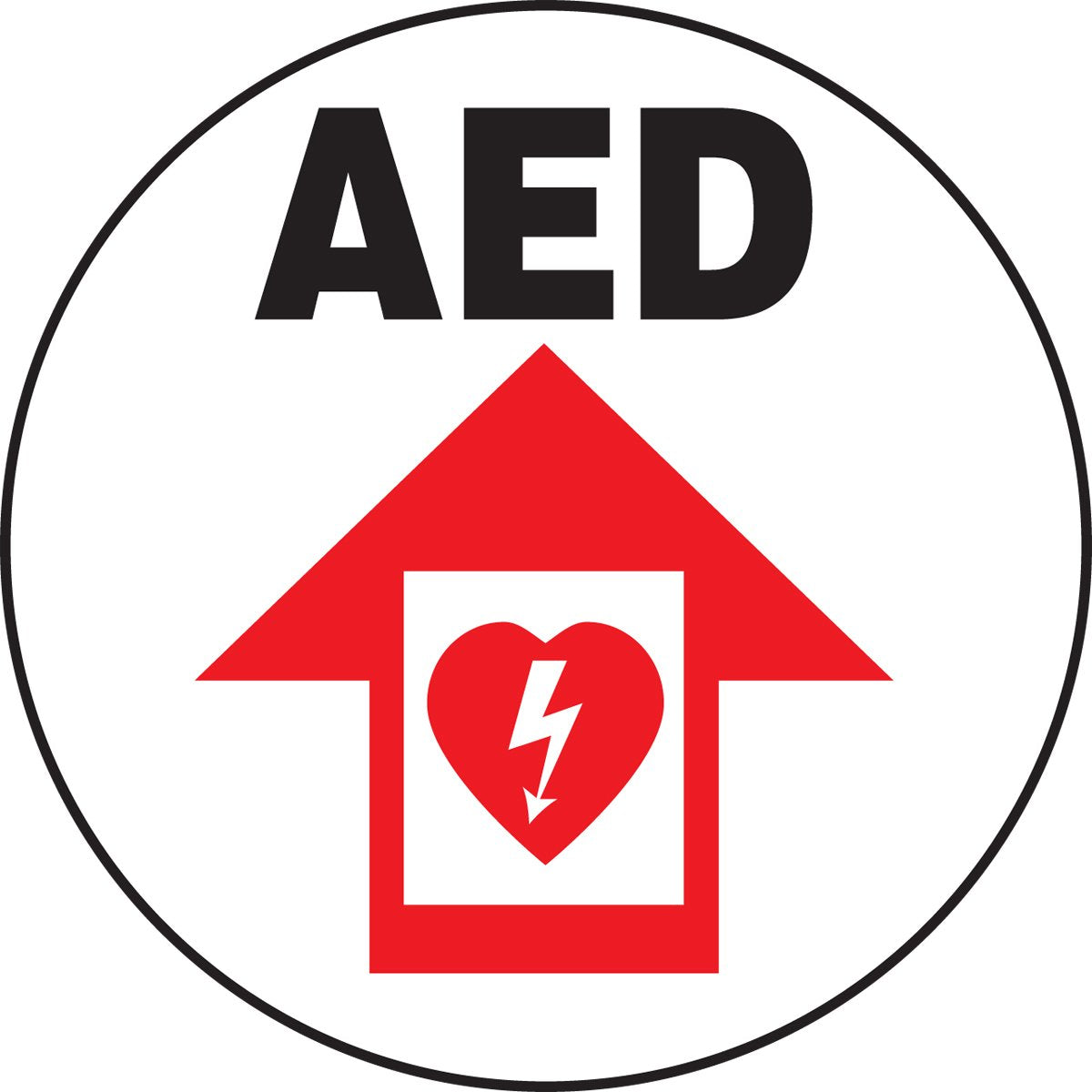 Accuform AED defibrillator with emergency pads and display screen, designed for quick life-saving cardiac shock delivery.