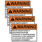 ComplianceSigns.com Warning Shock Hazard Exists If Grounding Electrode ANSI Label Decal, 5x3.5 inch 4-Pack Vinyl for Electrical