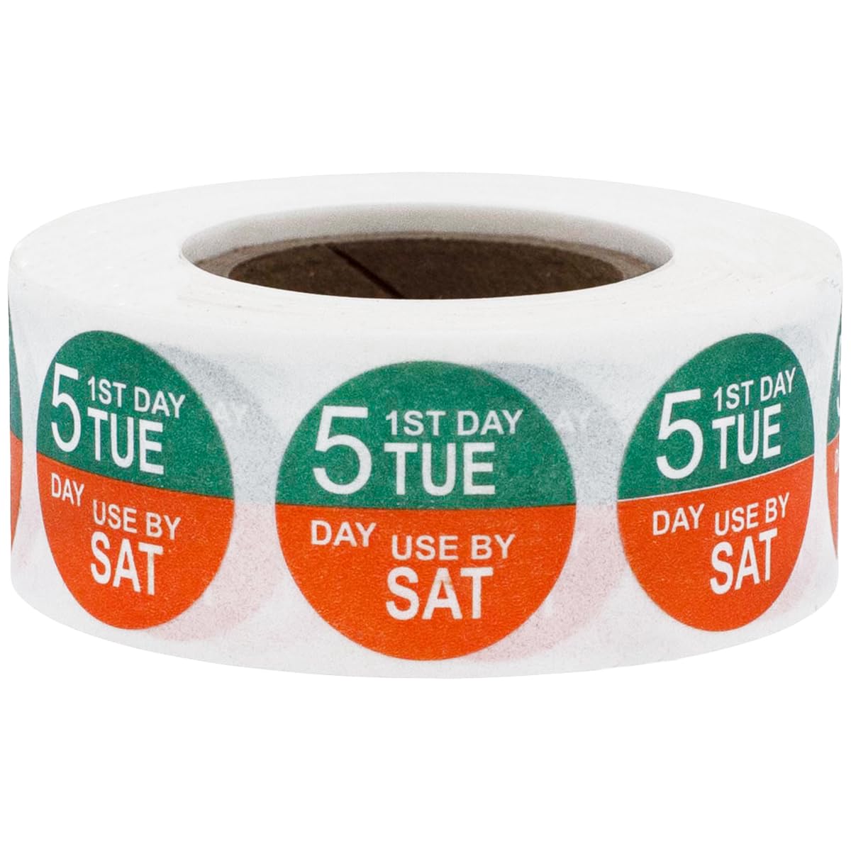 Dissolvable Tuesday Through Saturday 5 Day Food Rotation Labels, 3/4 Inch Use By Stickers, 500 Total Adhesive Labels on a Roll for Restaurant and Kitchen Prep – Made in the USA