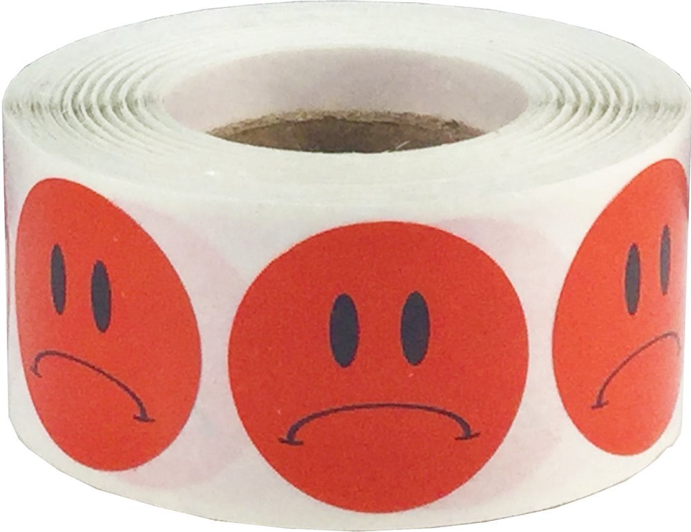 Sad Face Stickers, 1 Inch Round Adhesive Labels, 500 Total Smile Reaction Stickers on a Roll for Teachers, Behavior Charts, and Motivation – Made in the USA