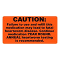 Orange pet heartworm medication labels with black print, 2x1 inches, used for prescriptions and veterinary office labeling.