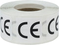 Roll of 1-inch square CE compliance labels with adhesive, used for electronics, manufacturing, and product certification.