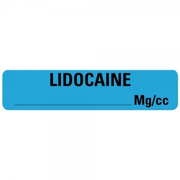 Medical record labels for lidocaine mg/cc syringes, 0.375" x 1.625", by Labelvalue, shown on syringe labels.