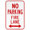 No Parking Fire Lane Bidirectional Arrow Sign, Aluminum 12x18 Reflective