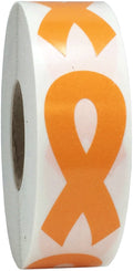 Orange awareness ribbon stickers, 2-inch adhesive labels, all-purpose, 500 total, featuring vibrant ribbon design for awareness campaigns.