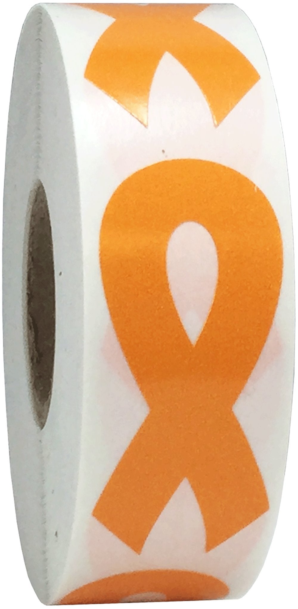 Orange awareness ribbon stickers, 2-inch adhesive labels, all-purpose, 500 total, featuring vibrant ribbon design for awareness campaigns.