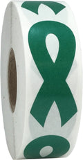 Green awareness ribbon stickers, 2-inch all-purpose adhesive labels, 500 total , suitable for events and campaigns.