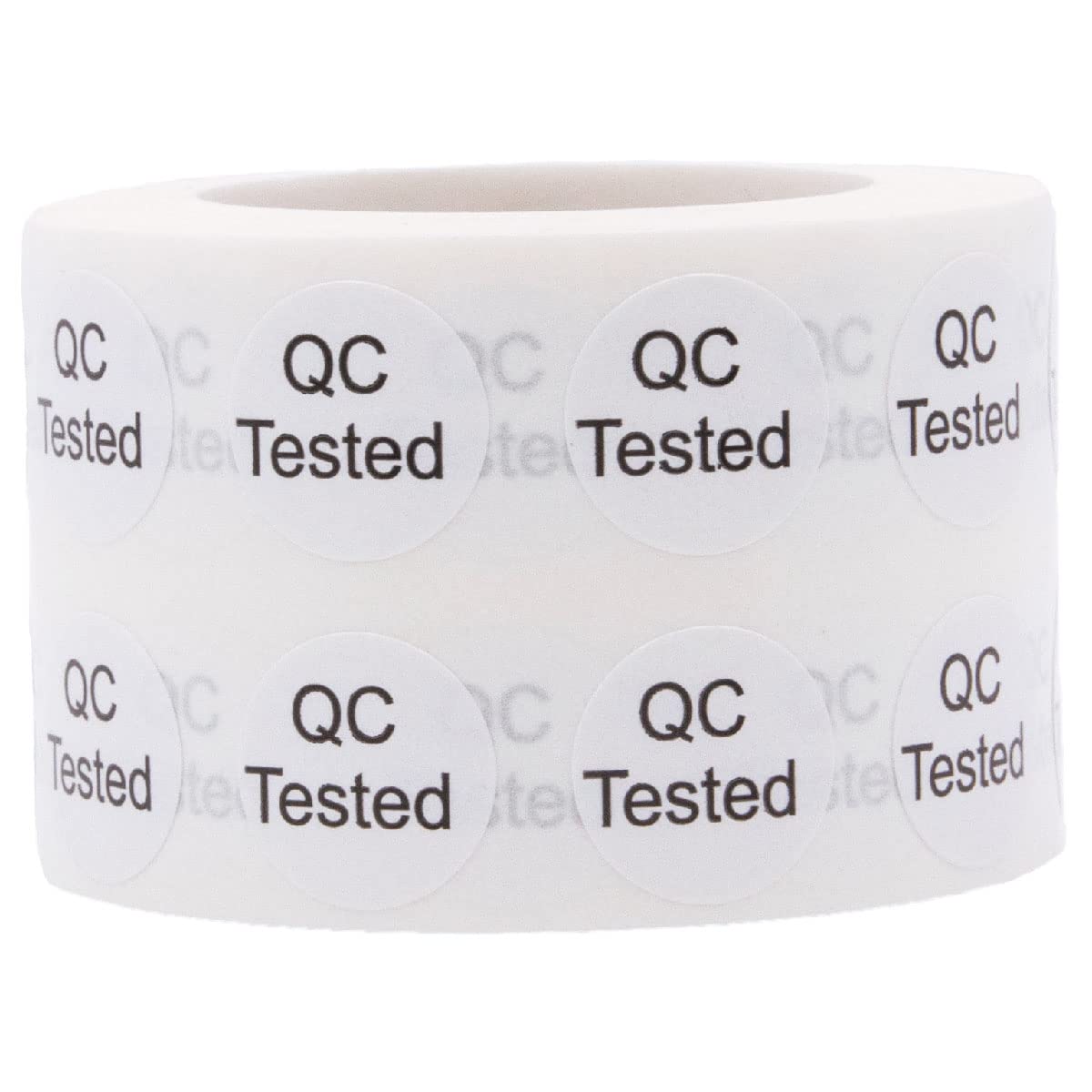Quality Control QC Tested Stickers – 1/2 Inch Round Adhesive Labels, 1000 Total Stickers Per Roll, White with Black Text for Product Inspection, Packaging, and Manufacturing – Made in the USA 1/2" Circle