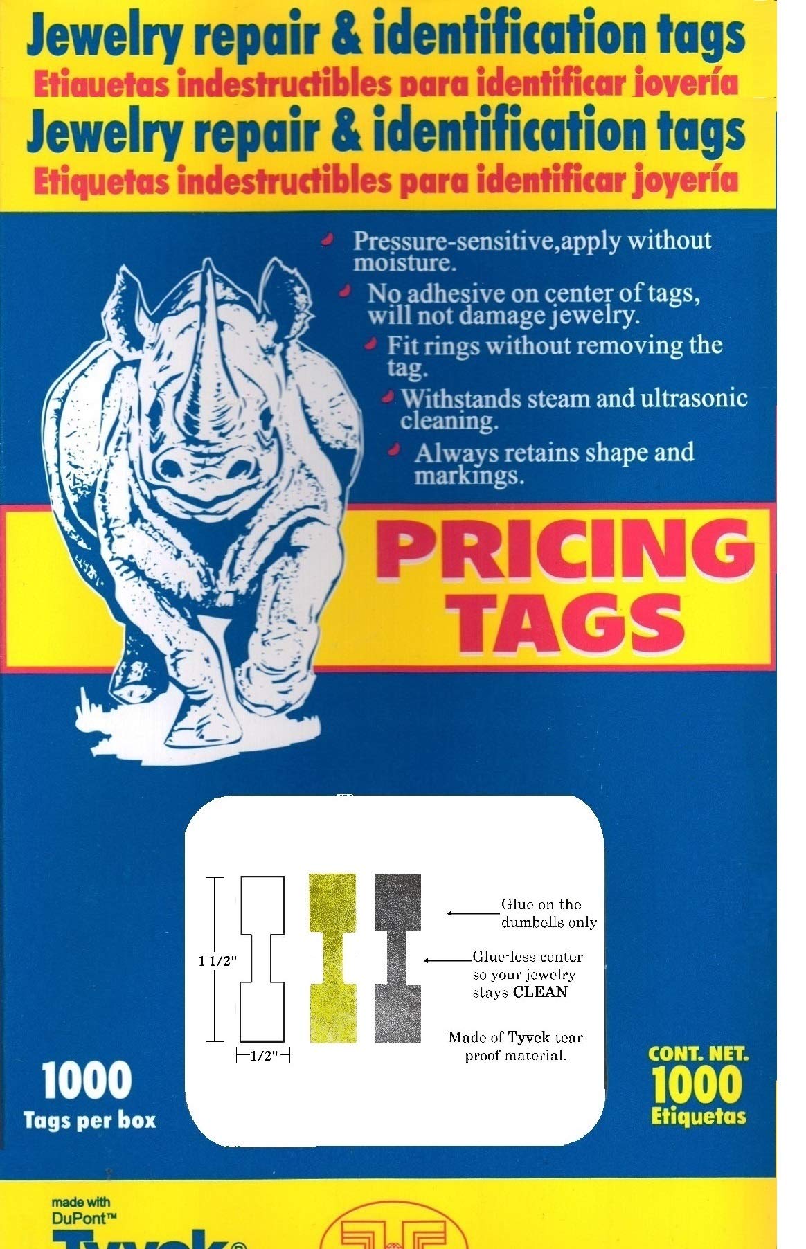 1000 Pcs Price Tags Stickers 12mm Barbell Jewelry Display Rectangle Shape (Gold) Gold
