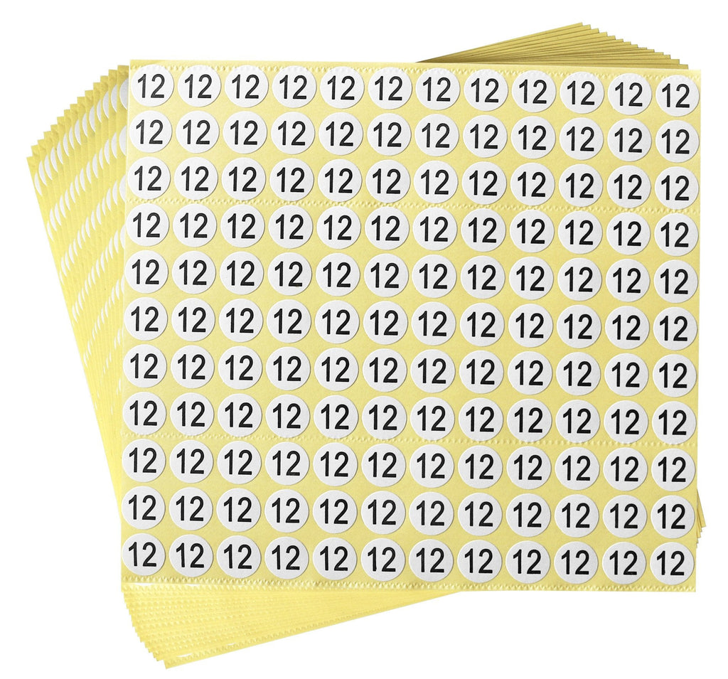 dealzEpic number 12 round self-adhesive stickers on 15 sheets, ideal for storage labeling and organizing.