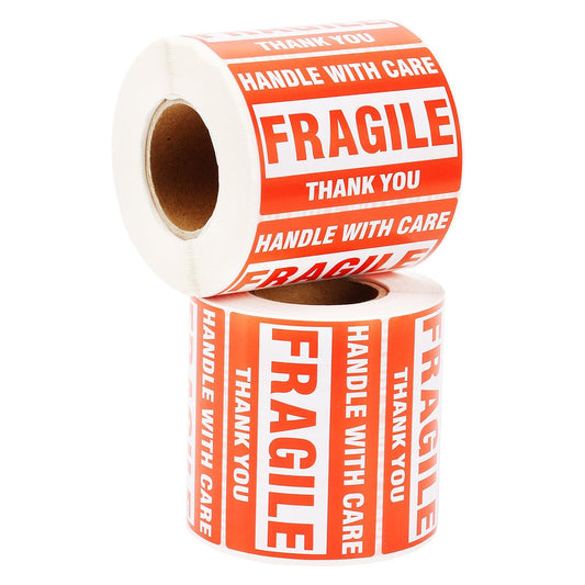 [2 Rolls, 1000 Labels] 2" x 3" Fragile Stickers Handle with Care Warning Packing/Shipping Labels - Permanent Adhesive 2 Rolls