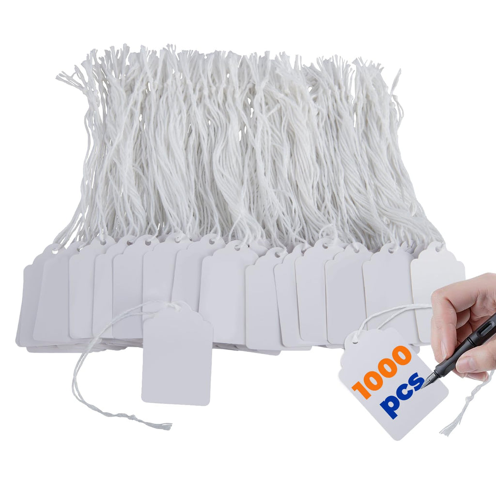 1000Pcs Price Tags with String Attached, 1 3/8" x 2 1/8" White - Smooth Surface 1000pcs - 1.375" x 2.125"