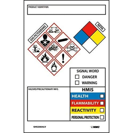 NMC Roll of 250 3.5" x 2.25" GHS Secondary Container Labels, Pressure Sensitive Stickers, GHS2265ALV 3.5" x 2.25" - Roll of 250