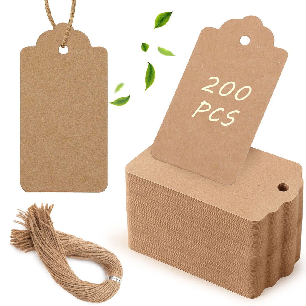 SallyFashion Kraft Gift Tags with String, 200 Pack 1.6 X 2.8 inch 200 Brown