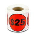 25 Dollar Price Stickers (2 inch, Red, Circle Dot - 300 Labels) 25 Dollar Stickers for Garage Sales, Yard Sales, or Retail Stores 1 Roll $25 / Red