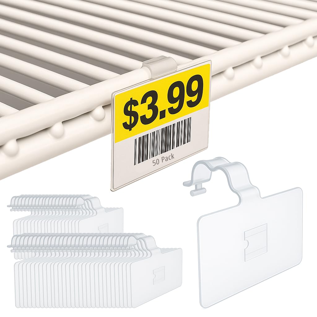 2.25" L x 1.25" H Plastic Cooler/Refrigerator UPC Label Holder Clip Organizer for Double Wire Fridge Shelf - 50 Pack 2.25" x 1.25"
