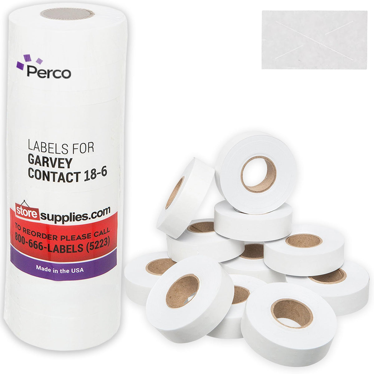 Perco White Price Marking Labels - 14,000 Blank Labels for Garvey 18-6 One Line Price Gun with Ink Roll Included - 11 Rolls, 1 Sleeve - Made in USA