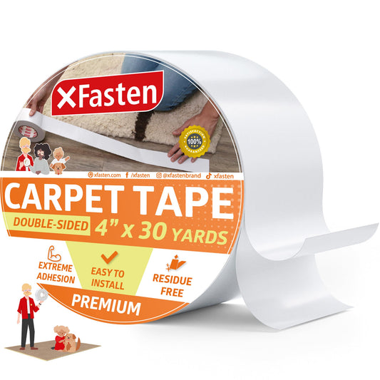 XFasten Double Sided Carpet Tape for Area Rugs, 4 Inch x 30 Yards – Heavy Duty Anti Slip Rug Grip Tape, Works as Rug Gripper, Residue Free, Wood Safe, Easy Removal for Hardwood and Laminated Floors