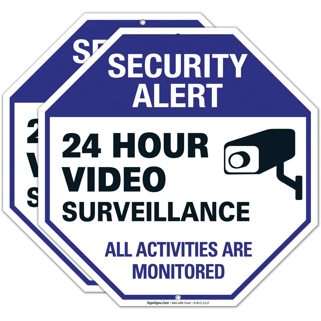Video Surveillance Sign, CCTV Security Alert, Aluminum 12x12 2 PK