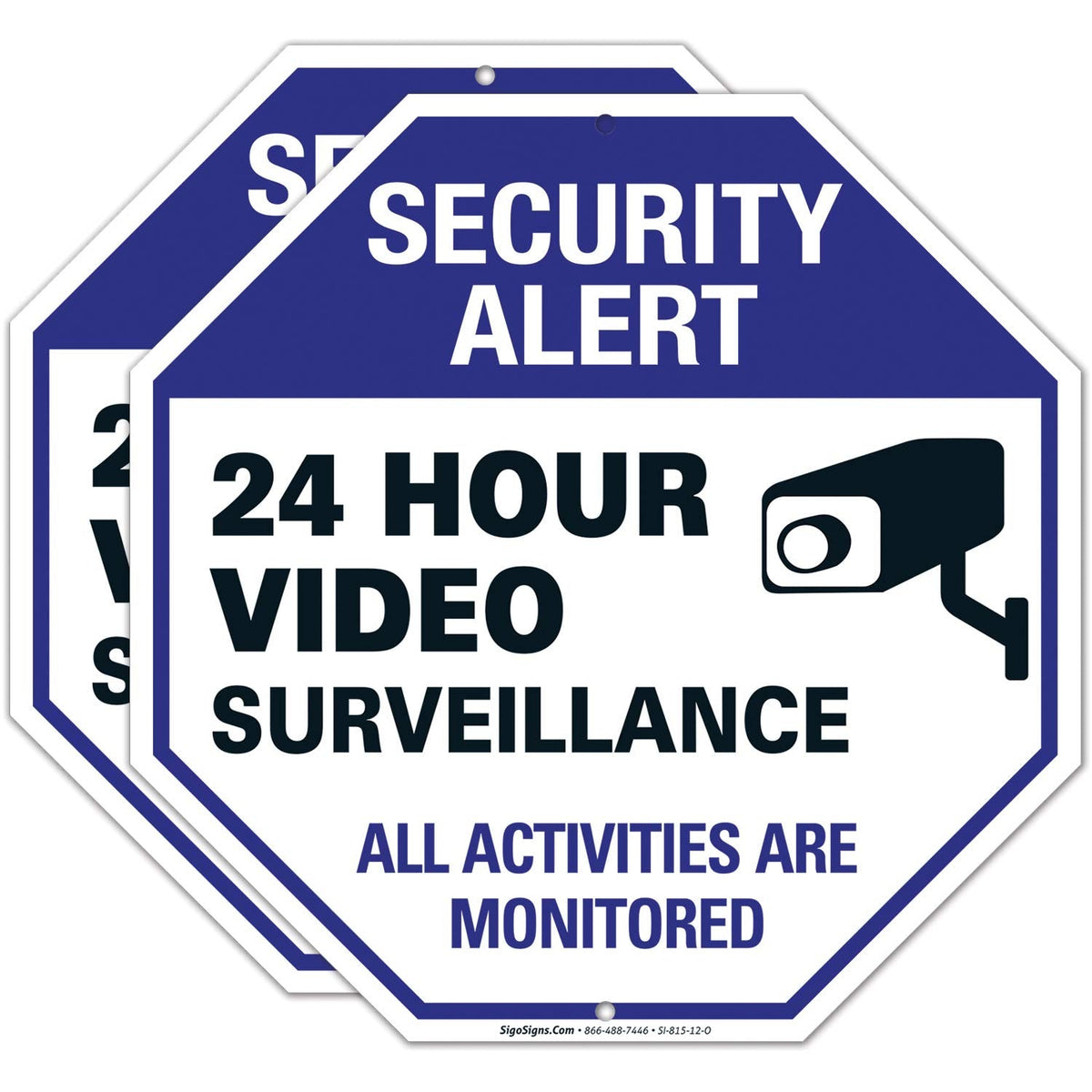 Video Surveillance Sign, CCTV Security Alert, Aluminum 12x12 2 PK