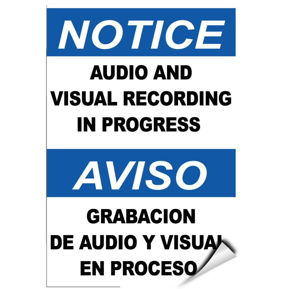 Notice audio and visual recording in progress safety decal sticker by Cortan360 on a surface, for safety training and awareness.