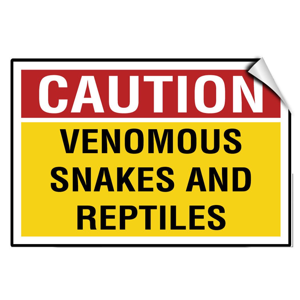 Cortan360 caution venomous snakes and reptiles activity label decal sticker on a surface, used for safety training and awareness.