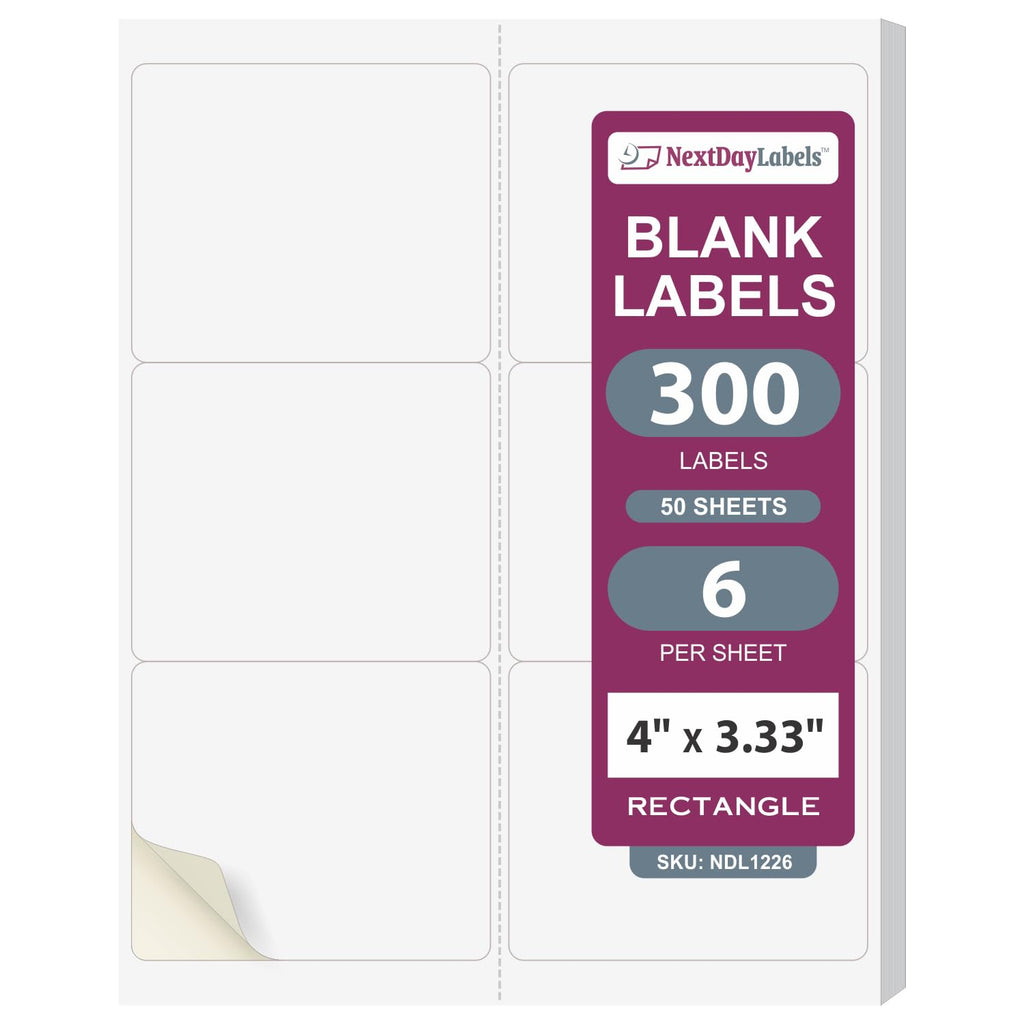 NextDayLabels 4" x 3-1/3" Rectangle - 6 Per Sheet - 300 Labels 4" x 3-1/3" - 6 Per Page 50 Sheets