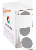 ChromaLabel 1-inch round removable color code dot stickers in grey, featuring 1000 labels in a dispenser box for organization.