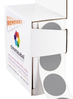 ChromaLabel 1-inch round removable color code dot stickers in grey, featuring 1000 labels in a dispenser box for organization.