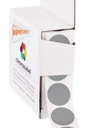 Gray ChromaLabel 0.75 inch round removable color code dot stickers, 1000 per dispenser box for color-coding and organization.