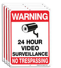 Video Surveillance Sign, No Trespassing Sign, Metal Reflective Warning Sign, 4 Pack, 14x10 Inches .040 Aluminum, Indoor or Outdoor Use for Home Business CCTV Security Camera,UV Protected & Waterproof Red (4-Pack) - 14"x10"