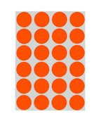 ChromaLabel 0.75 inch round removable color code dot stickers in fluorescent red-orange, 1008 pack with 24 labels per sheet.