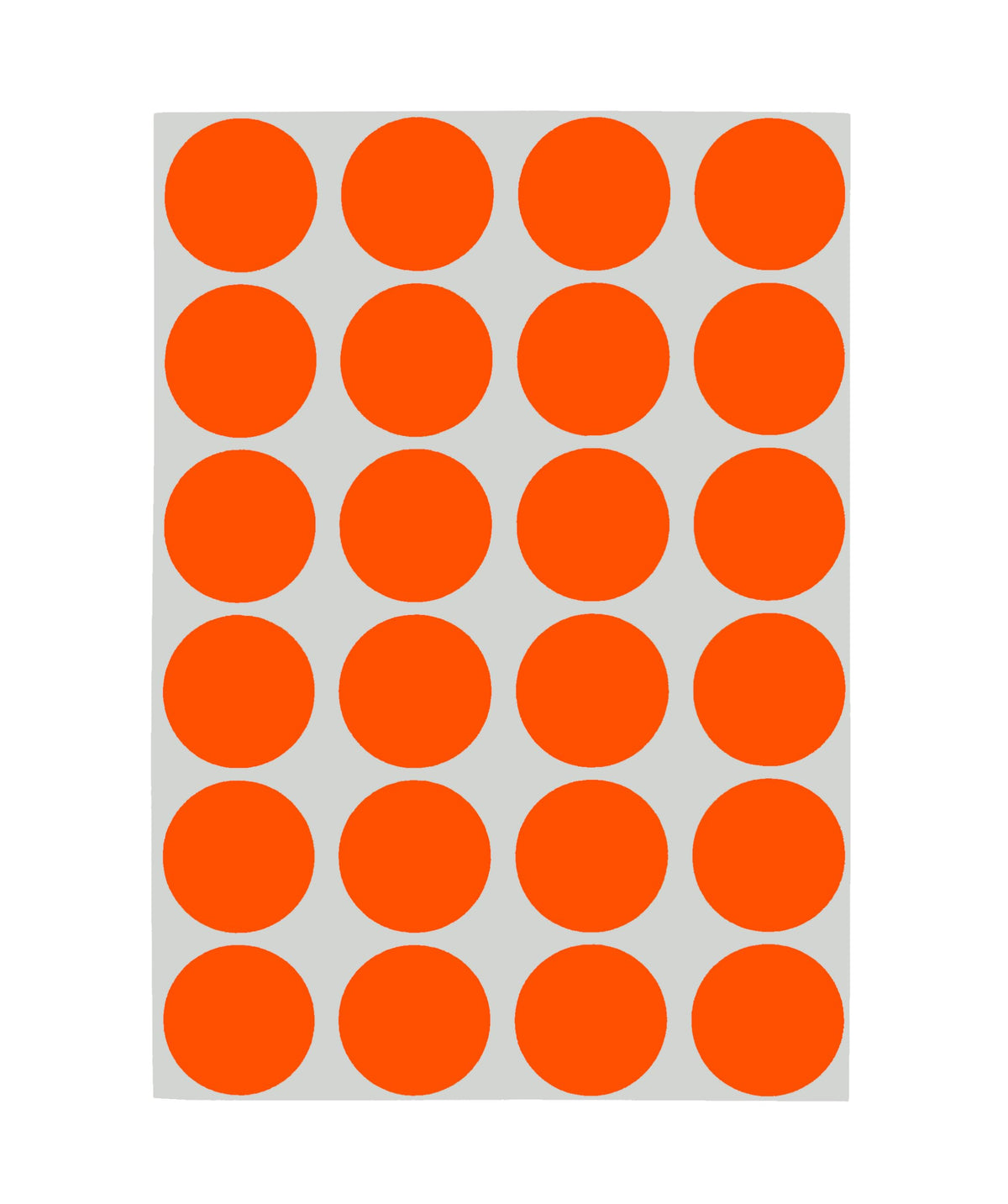 ChromaLabel 0.75 inch round removable color code dot stickers in fluorescent red-orange, 1008 pack with 24 labels per sheet.