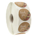 Brown Kraft Floral Thank You Stickers / 1000 Thanks Flowers Labels Roll / 1.5" Round Envelope Seals/Made in The USA Brown