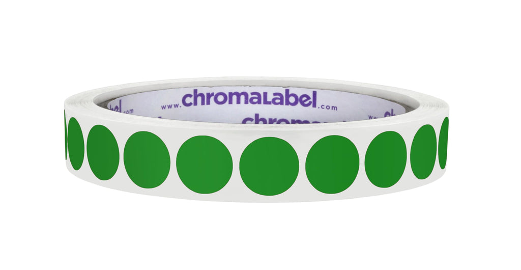 ChromaLabel green round color-coding label sticker, 0.50 inch diameter, permanent adhesive, 1000 per roll for organizing and coding.