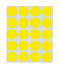 ChromaLabel 1-inch round yellow removable color code dot stickers on sheets, ideal for labeling and organization.