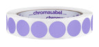 ChromaLabel 0.75 inch lavender round color-coding labels, 1000 per roll, with permanent adhesive and color code dots.