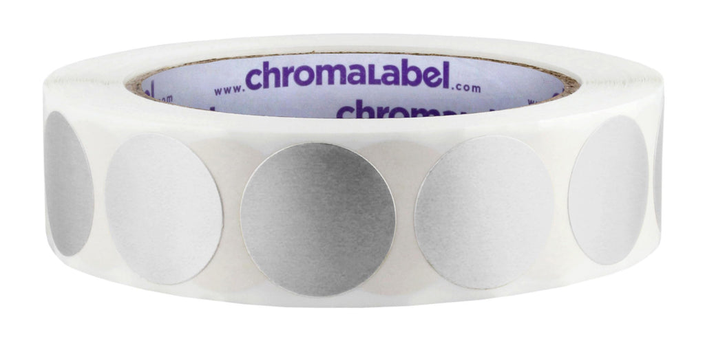ChromaLabel 1-inch metallic silver round color-coding label stickers, permanent adhesive, 1000 per roll.