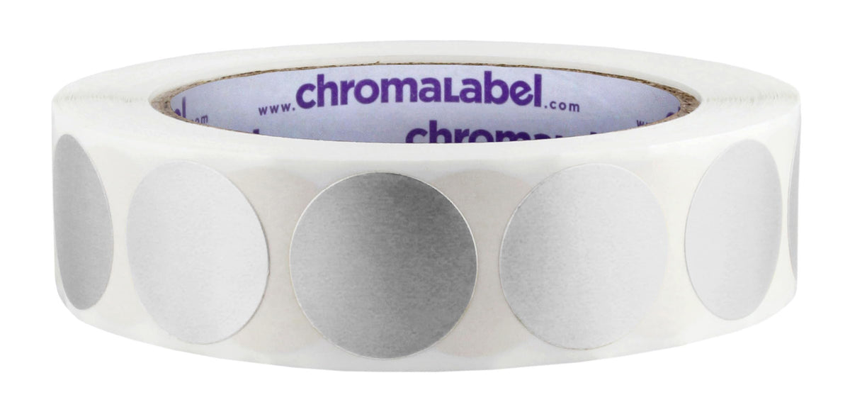 ChromaLabel 1-inch metallic silver round color-coding label stickers, permanent adhesive, 1000 per roll.