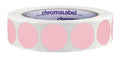 ChromaLabel 1-inch round pink color-coding stickers with permanent adhesive, 1000 labels per roll for organizing and labeling.
