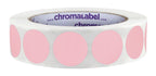 ChromaLabel 1-inch round pink color-coding stickers with permanent adhesive, 1000 labels per roll for organizing and labeling.