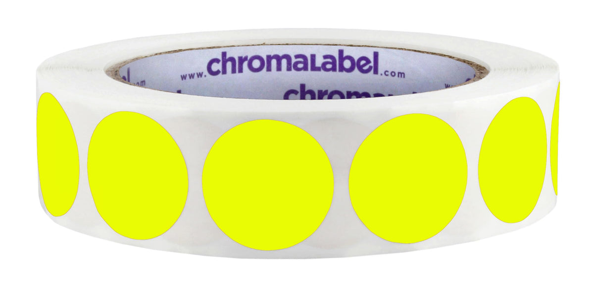 ChromaLabel Fluorescent Yellow Dot Stickers, 1 Inch, 1000/Roll 1"