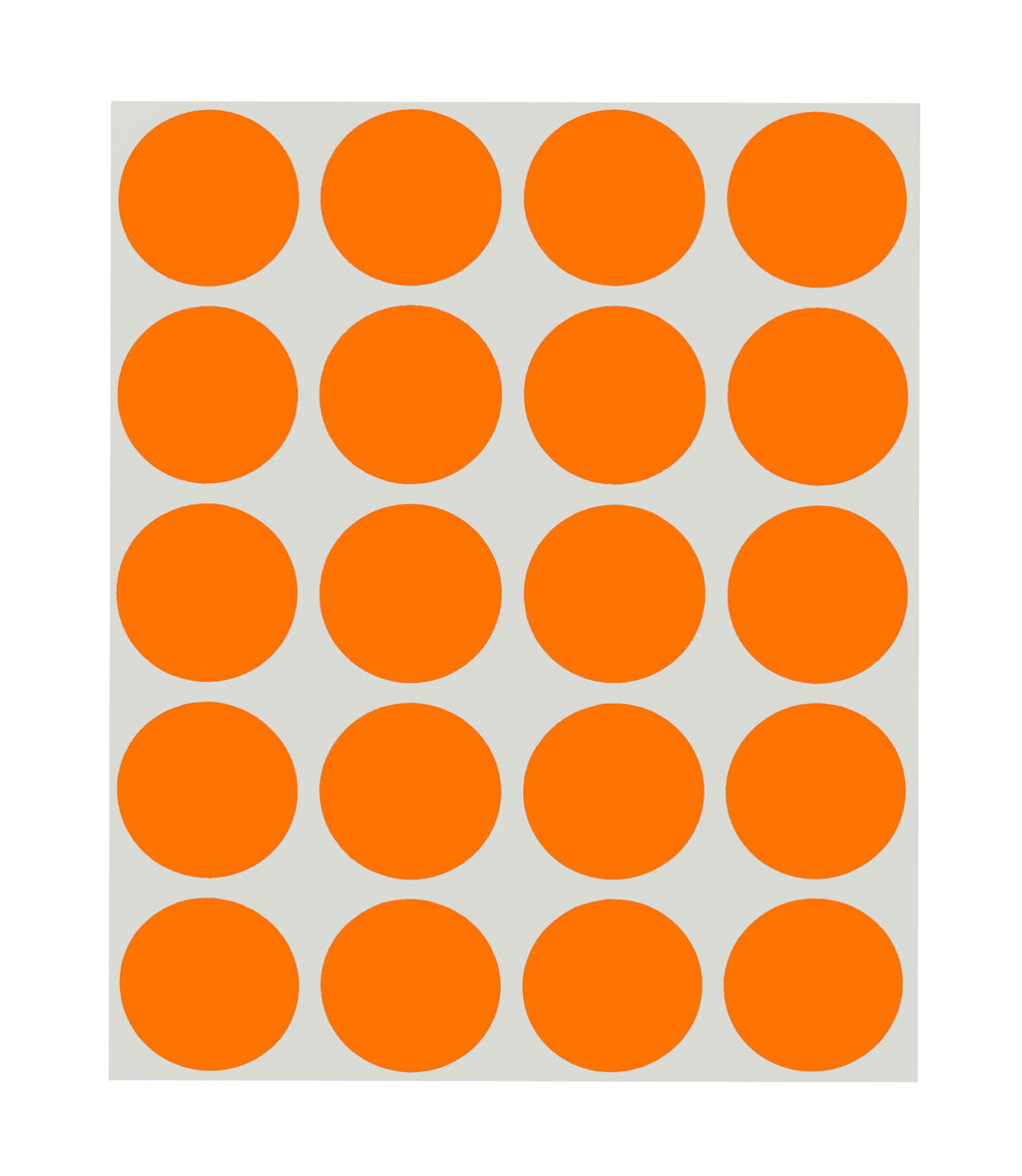 Orange ChromaLabel 1-inch round removable color-coding dot stickers, pack of 1000 with 20 labels per sheet for organizing and marking.