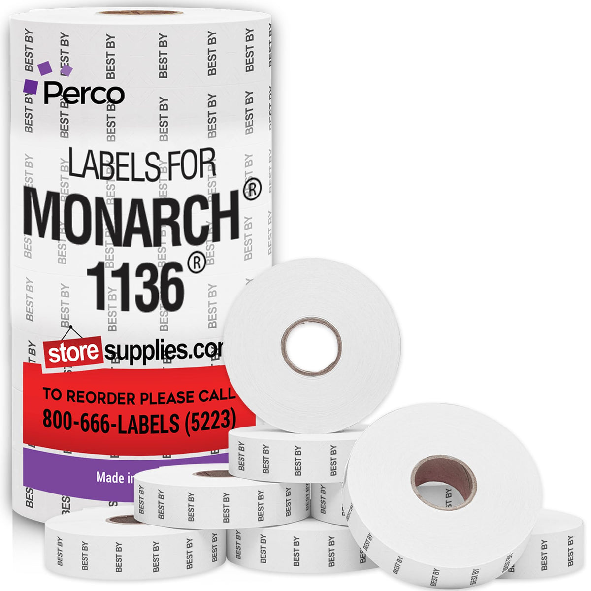 Pricing Labels for Monarch 1136 Best By - 14,000 Labels w/ 8 Rolls Value Pack, 1 Sleeve - Made in USA
