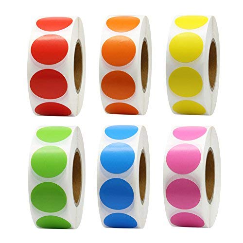 Hcode 1 Inch Color Coding Label Garage Sale Blank Yard Sale Price Stickers Round Colorful Permanent Adhesive Dots Stickers Glossy Writable Paper Labels 6000 Pieces 6 Colors