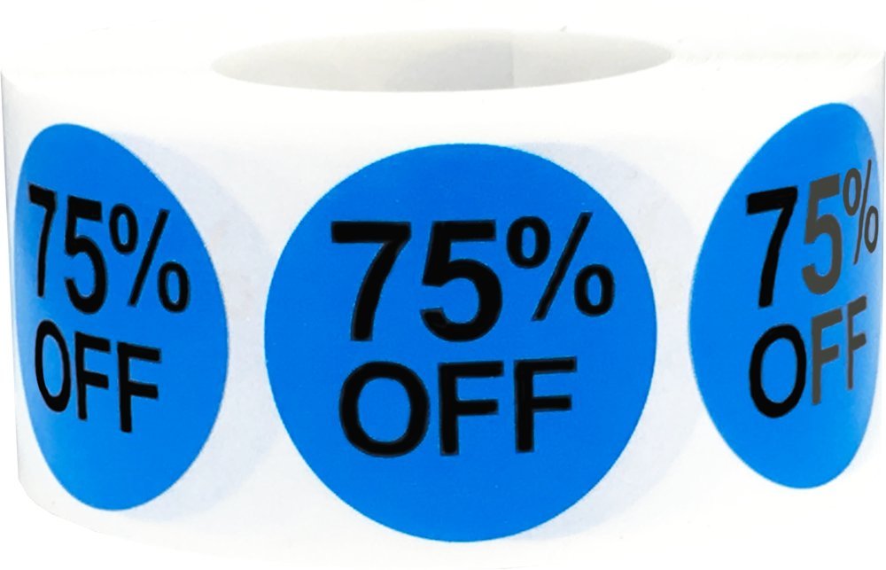 75% Percent Off Stickers for Retail 1 Inch 500 Adhesive Labels