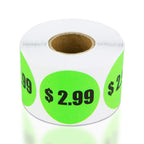 Bright fluorescent green 1.5-inch round price stickers from OfficeSmartLabels, perfect for retail, garage sales, and flea markets.