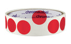 Red ChromaLabel 0.75 inch permanent color-coding dot stickers on a roll, ideal for labeling and organization.